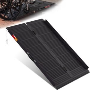 VNN Portable Wheelchair Ramp 4FT, Black Seamless Non-Slip Aluminum Folding
