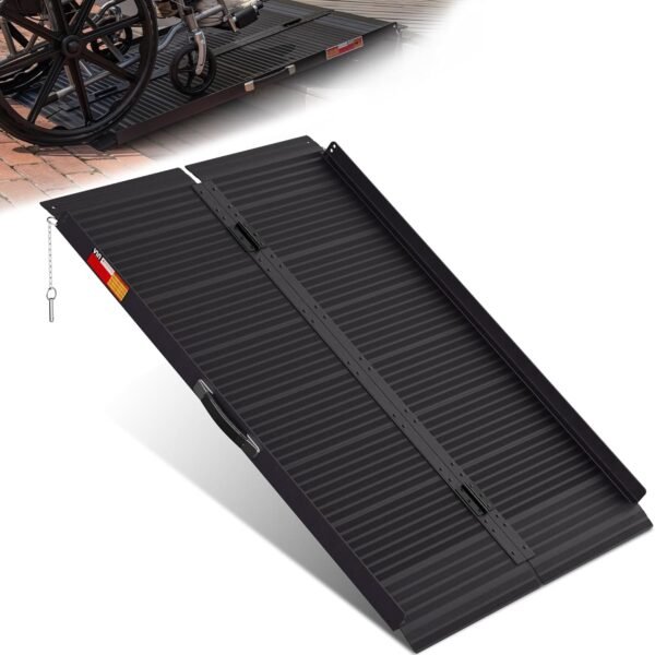 VNN Portable Wheelchair Ramp 4FT, Black Seamless Non-Slip Aluminum Folding