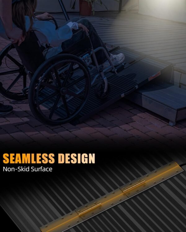 VNN Portable Wheelchair Ramp 4FT, Black Seamless Non-Slip Aluminum Folding - Image 4